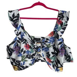 Eloquii Womens White Blue Floral Buckle Crop Top Sleeveless Size 18